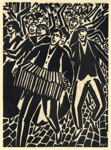 Figure 1: ‘Singing together’ implies togetherness, which however, during the corona-pandemic, could be technically circumvented by virtual synchronicity tools. Singing together is also a matter of (finite) numbers, as illustrated by the artist’s graphic work presented: simply put, it is impossible to represent an infinite number of singers in a graphic work without giving up the ‘human- like’ appearance of the singers. Reproduction from the Belgian artist Frans Masereel’s (1889-1972) work _‘Mon_ _Livre d’Heures’ (ca. 1918)(© Masereel Collection, Gallery of_ _Fine Arts, MSK, Ghent, Belgium)__._ This characteristic plays an important role throughout this paper. Obviously, there is more to singing together the obscure work of intelligence operations of certain countries altogether (of which some still deny their own existence). And because of all that, we will further abstain from such public, so-called socially relevant, so-called a-political contests like the _Eurovision_ contest. It appears to us to be the most remoted as possible from what ‘singing’ is about!.