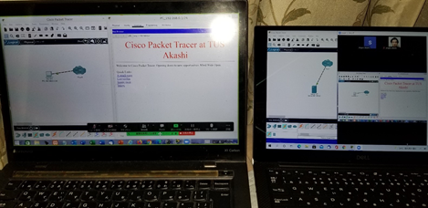 Figure 7: Two virtual ICT laboratories being able to observe each other. The Zoom host is on the left-hand side.