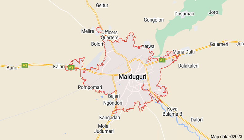 Figure 1: Map of Maiduguri showing the routes through with livestock are transported into the study area.