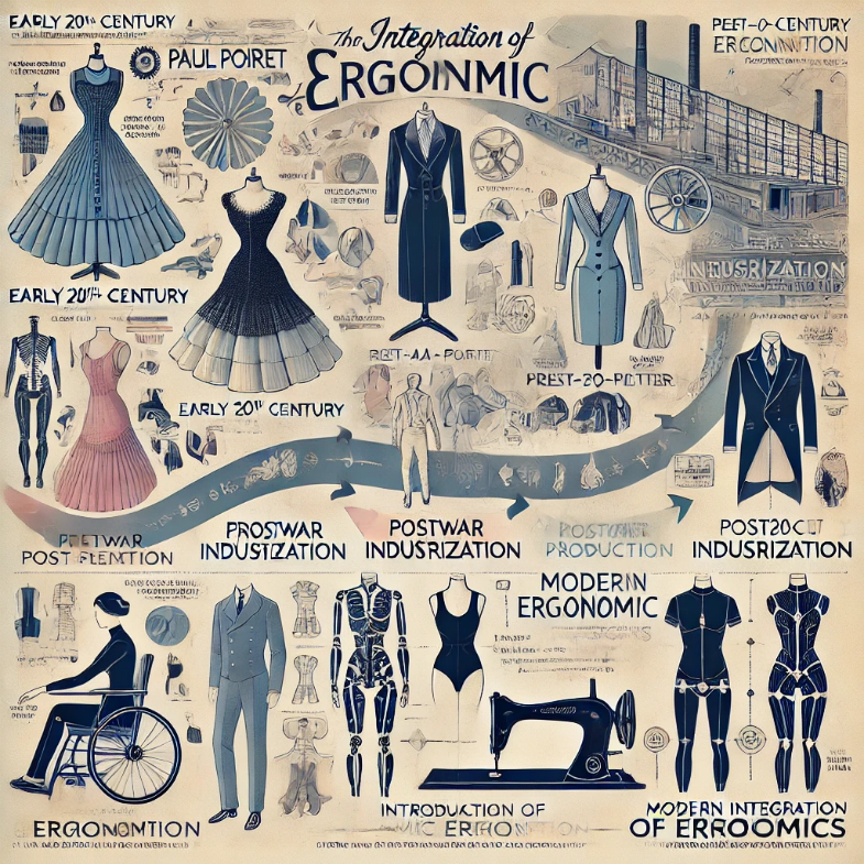 Figure 2: The Evolution of Ergonomics in Fashion: From Historical Innovations to Modern Design Principles.