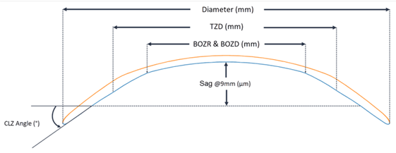 Figure 5: A diagram displaying the different curves of the myopic orthokeratology lens.