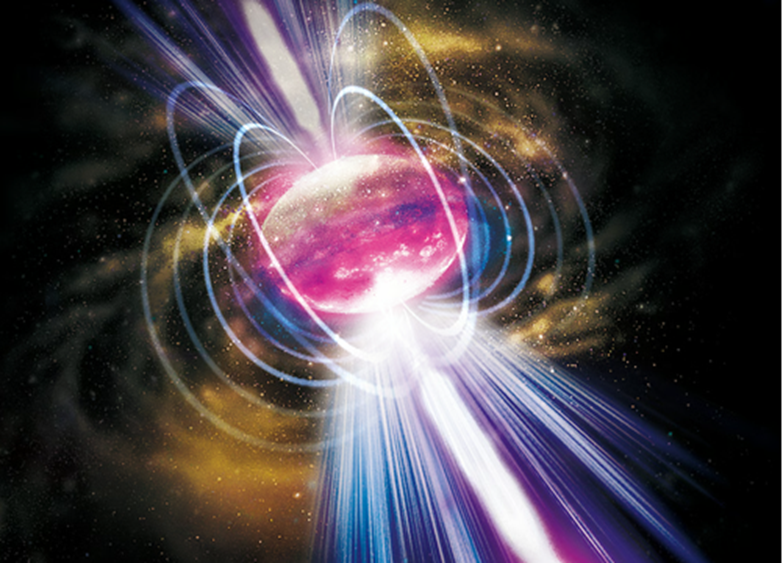 Figure 14: Represents the magnetic field structure of a dipolar neutron star as seen (left) outside the neutron star, and Complex structure inside the star. Magnetic field lines are indicated by brown colour (adopted from ref. [29]) Neutron Star with Very Strong Magnetic Field (i.e. Magnetar) Earlier it is mentioned that binary neutron star merger will leave a black hole. But in realistic scenario may be different i.e. in between collision phase and black hole formation there may be some other object formation or intermediate object formation.