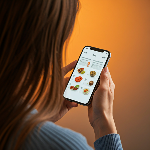 Figure 1: AI-generated image depicting a person interacting with a health app on their smartphone, displaying personalized dietary recommendations based on their genetic data and lifestyle [2].