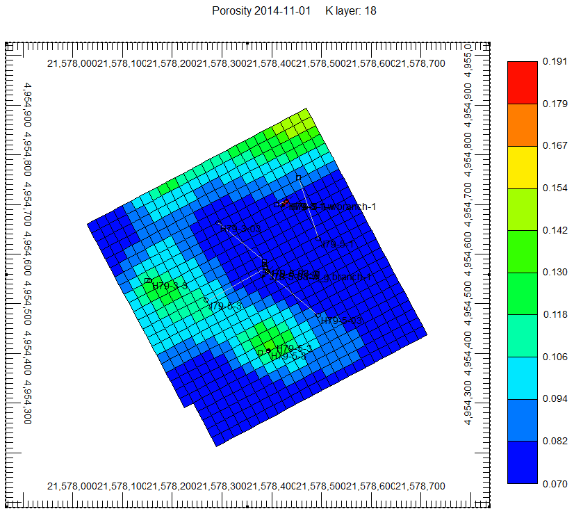 Figure 3: Permeability distribution in layer 20 (left) and in layer 22 (right).
