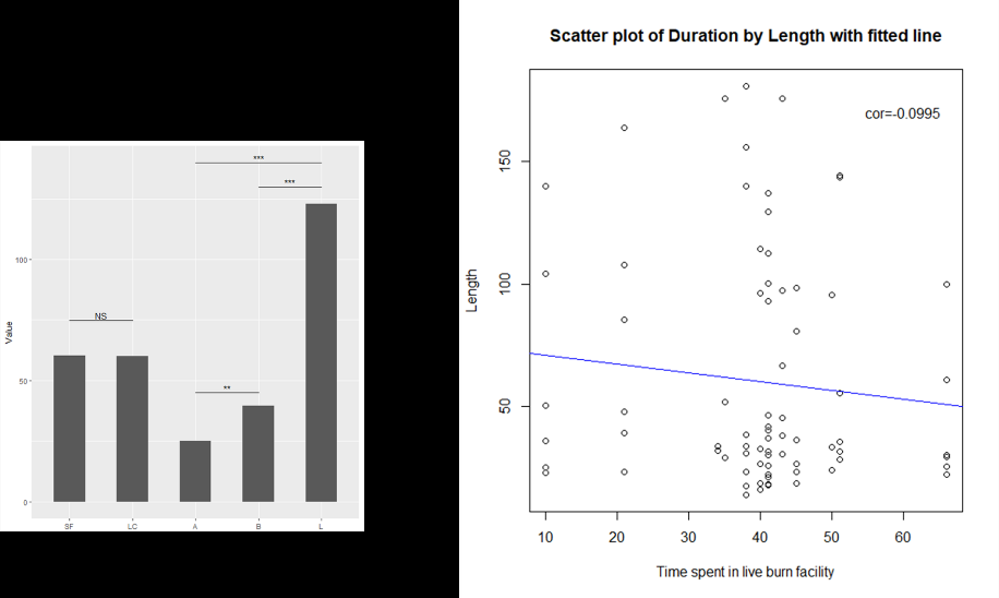 Figure 8: Bar plot of Area under each coat and posture + scatterplot of Height versus duration.