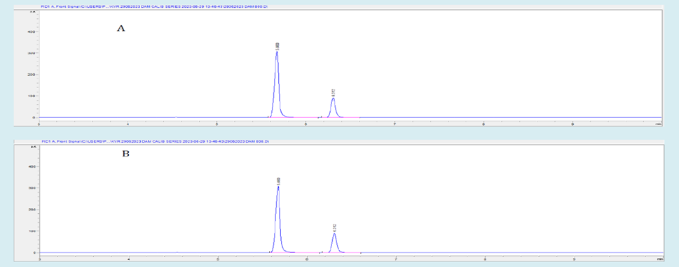 Figure 6: A: GC-FID Chromatograms for the Standard DAM; B: The Brown Colored Powder in Potato.