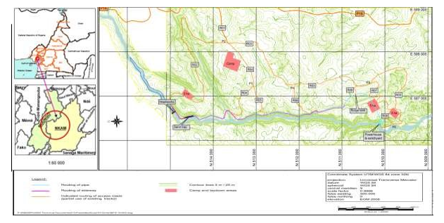 Figure 1: Map of study area showing the proposed project site along Dibombe River.