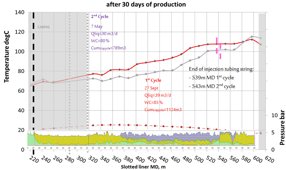 Figure 10: Profile comparison between cycles for well #1 after 30 days.