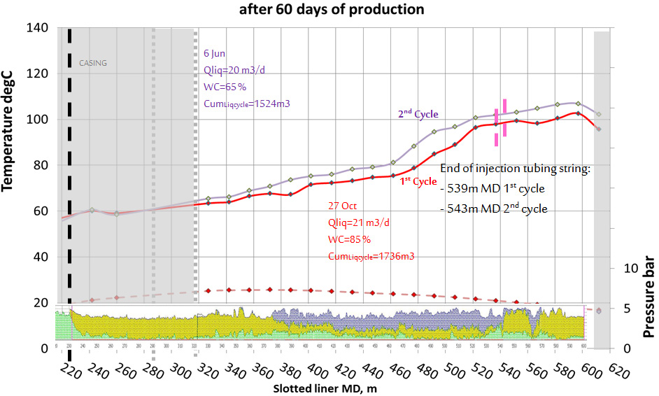 Figure 11: Profile comparison between cycles for well #1 after 60 days.
