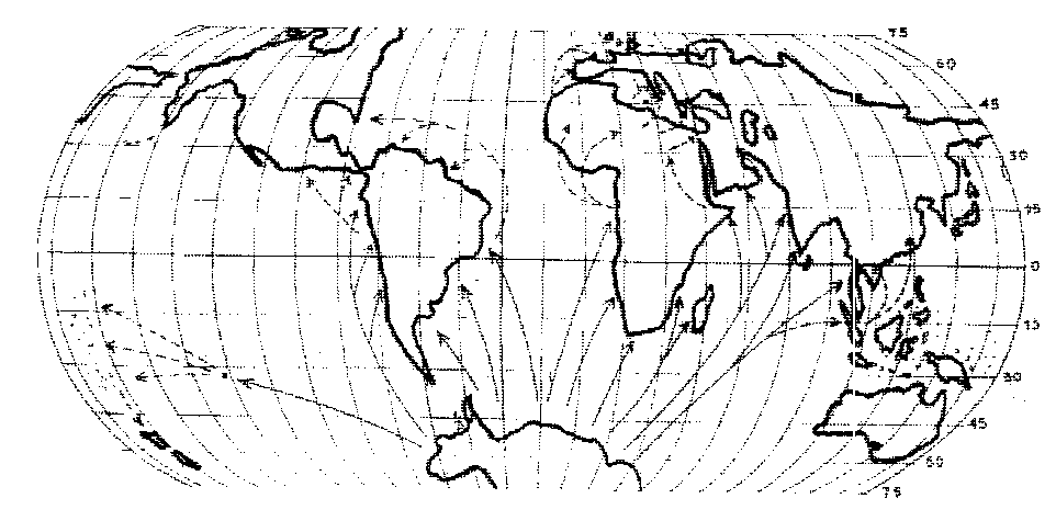 Figure 8: The areas of the world where the agriculture started after the end Pleistocene (from Cavalli Sforza).