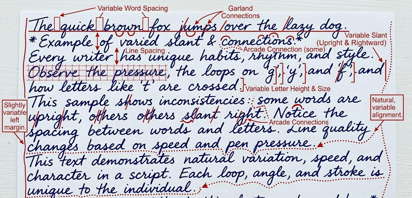 Figure 2: Highlighting Marked Handwriting Characteristics in a Sample.