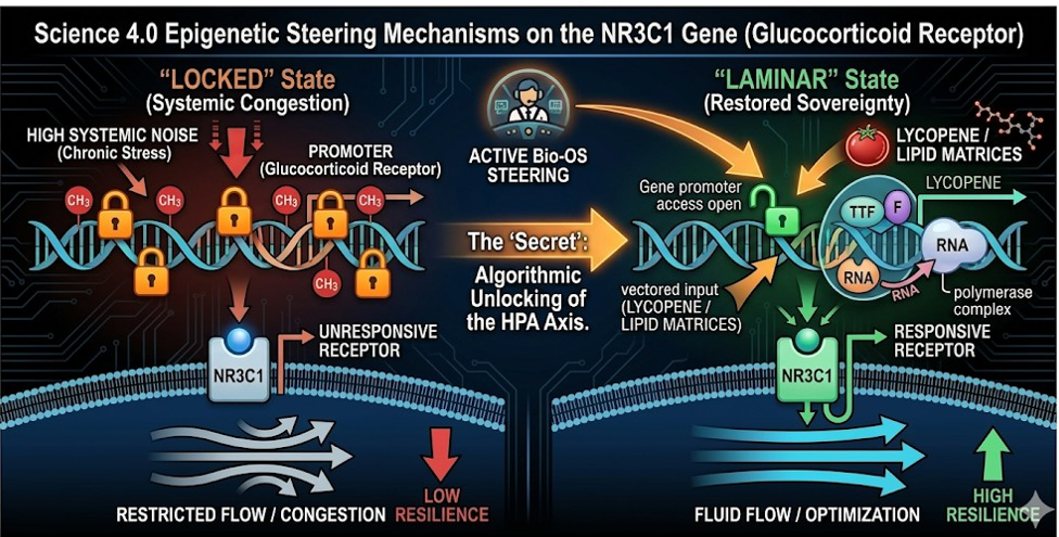 Figure 2: The Heart of the “Secret” – Active Epigenetic Steering of the NR3C1 Gene.