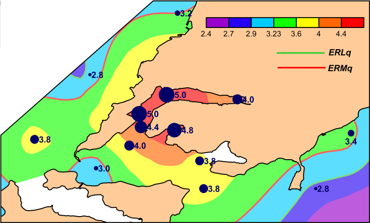 Figure 2: Spatial distribution of TPF values at the area studied.
