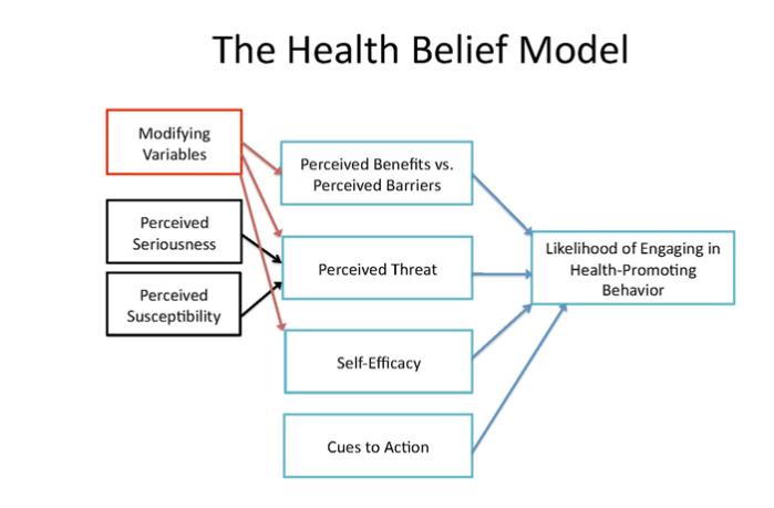 Figure 2: Health Belief Model Graphic #2. Adapted from Smith HEALTHY LIVING - Health belief models [5].