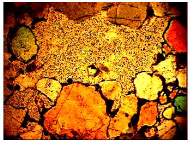 Figure 5: Thin section images of sandstone recovered from BH(A) (depth=3827-3837m) showing the presence of mica, feldspar, chert.