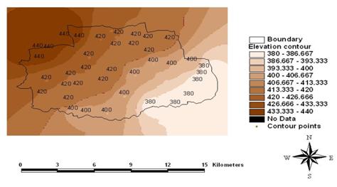 Figure 2: Digital Elevation Map of Coimbatore City. Subsequently it has been converted into GRID for the necessary raster overlays in the further GIS analysis. The elevation of the study area ranges from 380m to 440m from the mean sea level. Geology: Coimbatore district is underlain by a wide range of high grade metamorphic rocks of the peninsular gneissic complex. Coimbatore city composed of gneiss and silt & clay as major geological formations and shown in Figure 3.