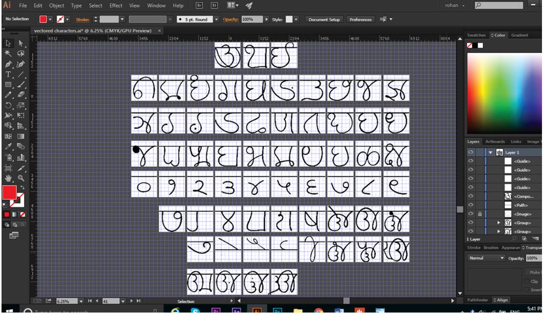 Figure 15: Develop in Vector format the basic letters and numerical of the Modi script.
