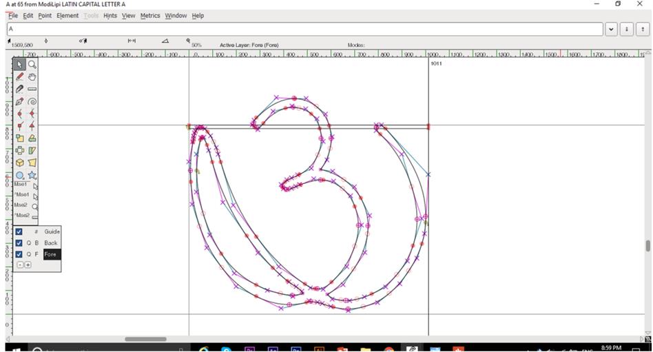 Figure 17: Creating glyphs for Modi script in the Character Window.