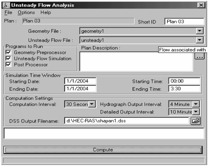 Figure 4: Run program of HEC-RAS.