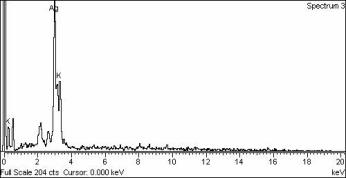 Figure 4: Scanning electron micrographs of AgNPs synthesized with _S. acuta_ leaf extract and 1.0 mM AgNO3 solution and incubated at 60°C for 6 h at pH 7.0 a. magnified X5000, inset bar represents 50 μm; b EDX image showing chemical composition.
