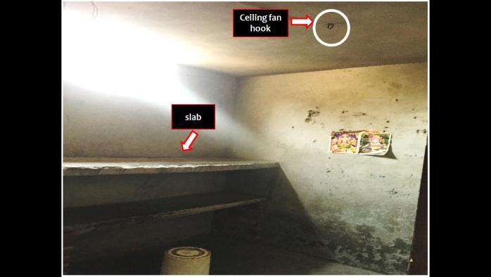 Figure 2: Crime scene investigation of an 11 year old girl’s room that was found hanging from the ceiling fan hook. On recreating the crime scene, it was deduced that it was not possible for the deceased to have set up the ligature material alone, given her height and the dimensions of the room.