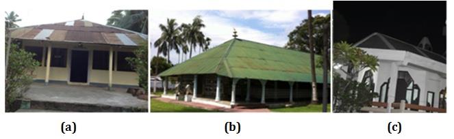 Figure 2: Compairosn of roof top of namghar in (a) Rural (b) Semi-Urban and (c) Urban area.
