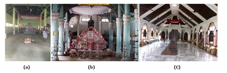 Figure 7: Compairosn of prayer hall of namghars in (a) Rural (b) Semi-Urban and (c) Urban area.