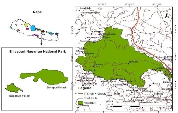 Figure 1: Location of the study site at Nagarjun forest in SNNP [Source: DNPWC, 2010] [19].