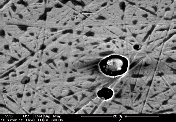 Figure 19: EDS energy spectrum of a silicate microslag torn out of steel from the head of endoprosthesis shown in Photo 16.