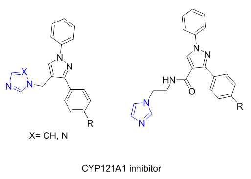 Figure 3: Imidazole/triazole containing drugs with CYP121A1 inhibition potential and anti mycobacterium activity.