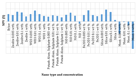 Figure 4: Nano type and concentration vs NPV.