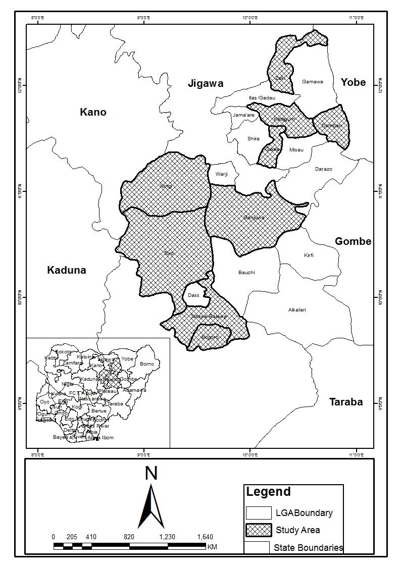 Figure 2: Map of Bauchi State Showing the Study Areas.