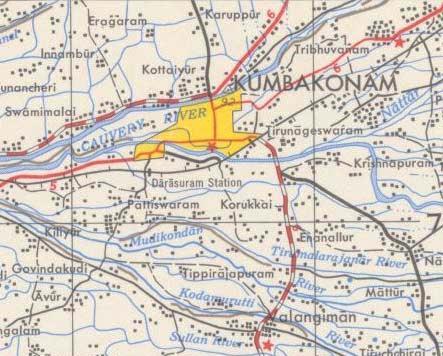 Figure 1: Map of Cauvery basin at Kumbakonam and surrounding areas.
