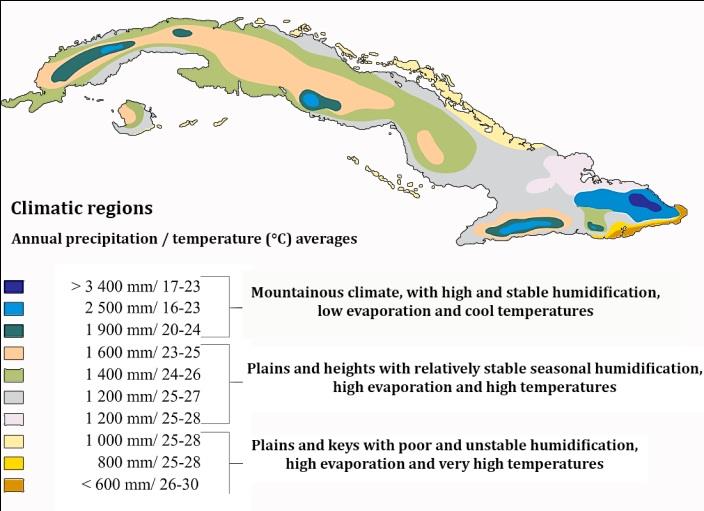 Figure 1: Climate regions of Cuba. Modified from Díaz and Cádiz [19].
