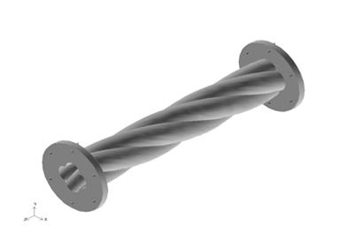 Figure 1: Later, this design incorporated a sigmoidal entry transition from circular to lobed profile (Figure 2), a fixed pitch central duct and a sigmoidal exit transition. This eliminated the practice of simply abutting cylindrical pipes at the entry and exit plane of a swirl duct causing attendant pressure losses. However the fixed pitch central section tended to constrain the angular acceleration of the transported media. Raylor [3] proposed a continually increasing spatial frequency to maintain the angular momentum of the duct contents. Current designs adopt this principle.