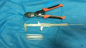 Figure 3: A: Prepare each pin to sharp proximal point and chisel distal end by grinding; B: FGSR sterile by 120c with steam and pressure.