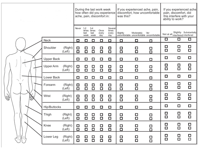 Figure 1: Cornell Musculoskeletal Discomfort Questionnaire, male version.