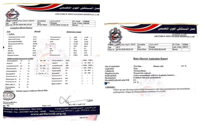 Figure 1: Laboratory results of the case.