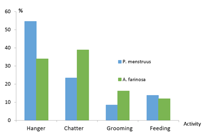 Figure 10: Proportion of individuals engaged in each activity for each parrot species in the trees visited by them in the study area.
