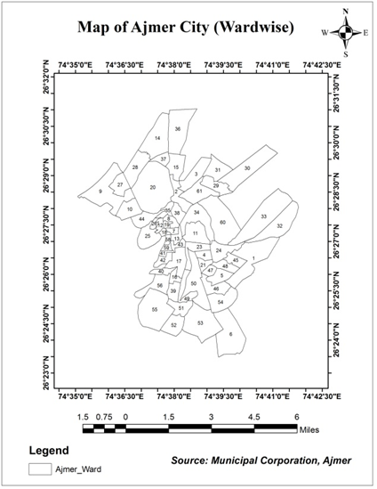 Figure 2: Map of Ajmer Municipal Area of Ajmer District, Rajasthan.
