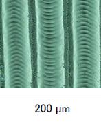 Figure 5: PCM image of three stripes on fused silica formed by successive 10-µm shifts of pulse center for each individual 10-µJ pulse. The pulse center and pulse shape fluctuate between each pulse.