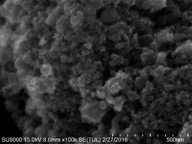 Figure 3: Field emission scanning electron microscopy image of superparamagnetic Fe3O4.