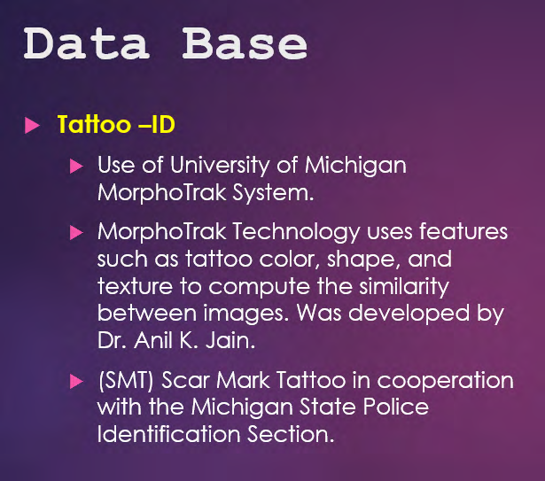 Figure 11: Tattoo identification tools through data base search.