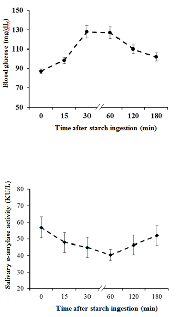Figure 1: Changes in blood glucose and salivary amylase levels.