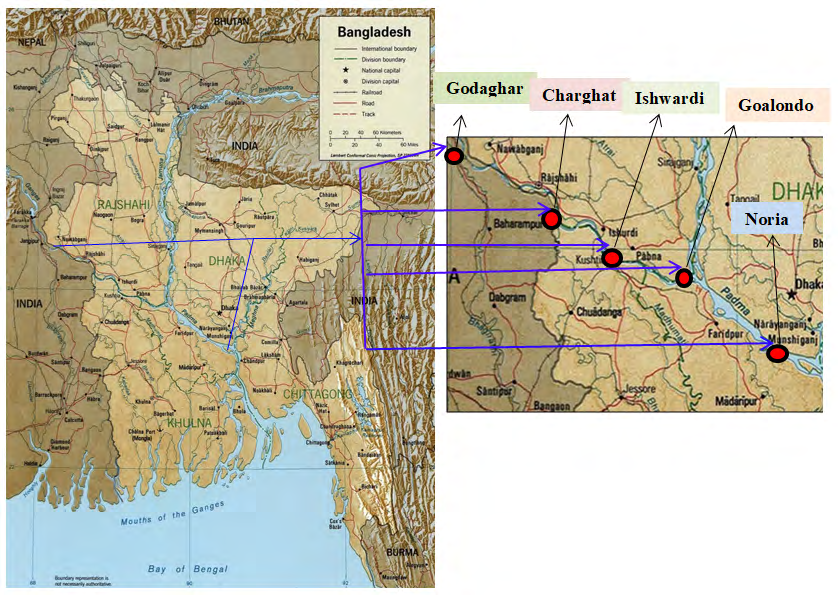 Figure 1: Location of the basins/breeding grounds of major catfish and chital.