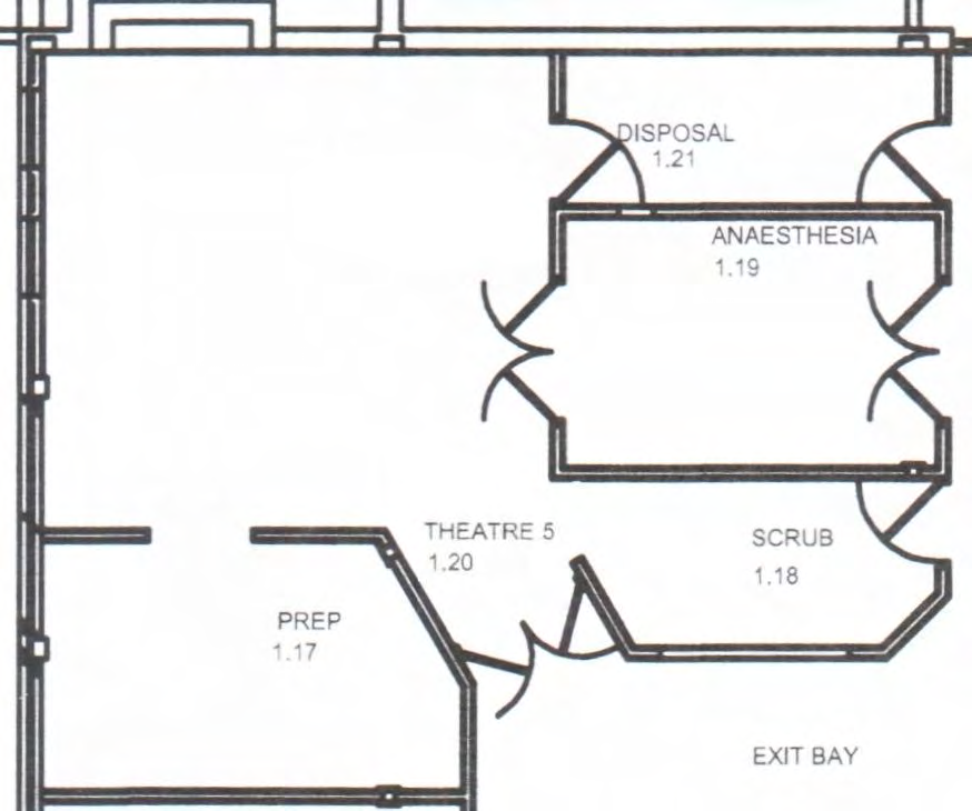 Figure 8: PAH Theatre 5 layout Feb 2015: key to equipment.