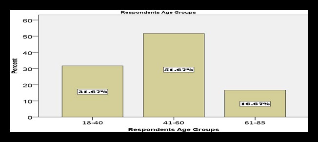Figure 2: Age Groups Distribution among Hemodialysis Patients in National Ribat University Hospital and IbnSina Specialized Hospital in June, 2017 N=120.