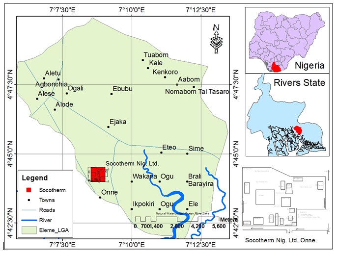 Figure 1: Map of Eleme LGA showing Socotherm Nigeria Limited Onne.