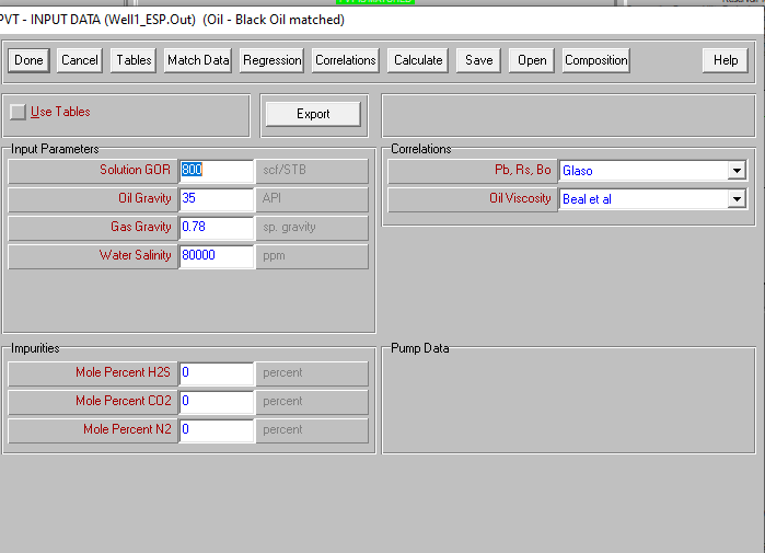 Figure 3: Input PVT Data in PROSPER software.