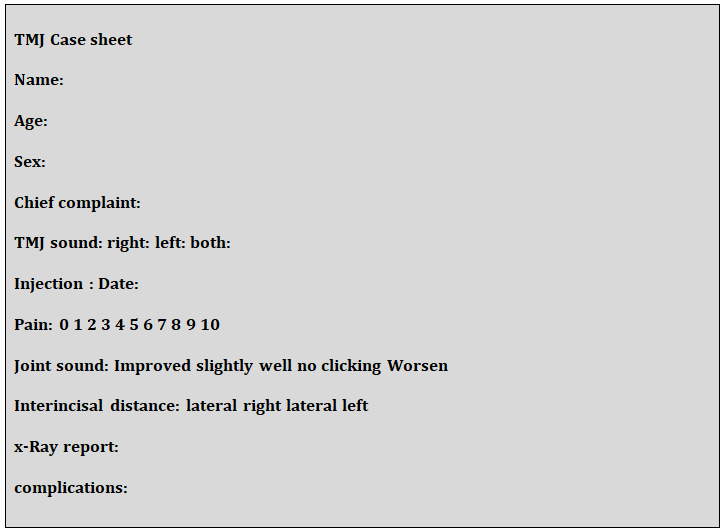 Figure 1: TMJ Case sheet.